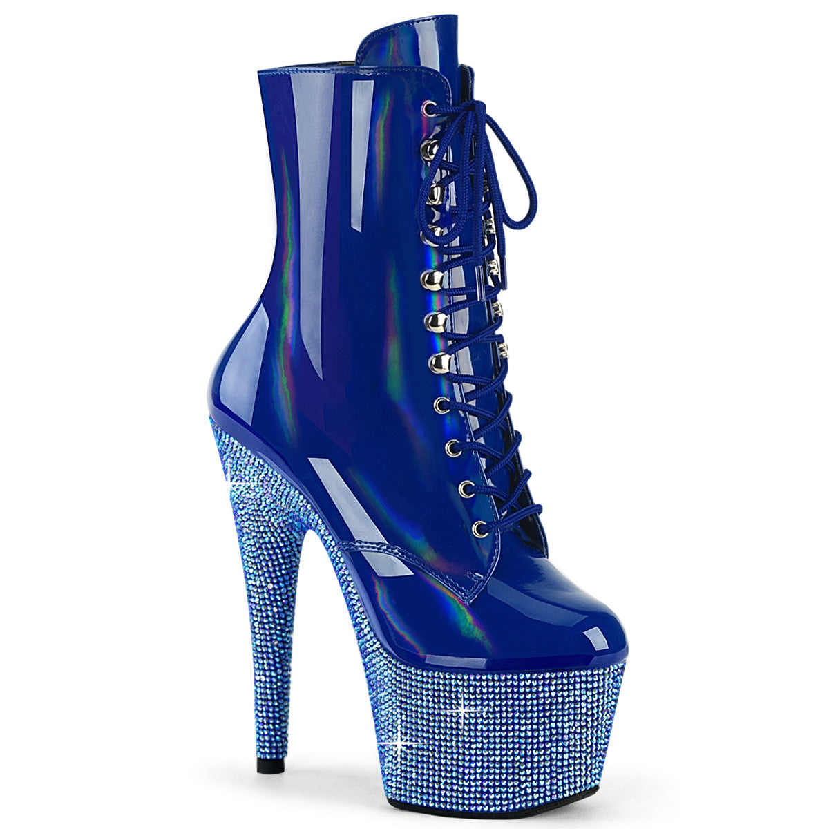BEJEWELED-1020-7 *7" Heel, 2 3/4" PF Front Lace-Up Ankle Boot w/RS, Side Zip