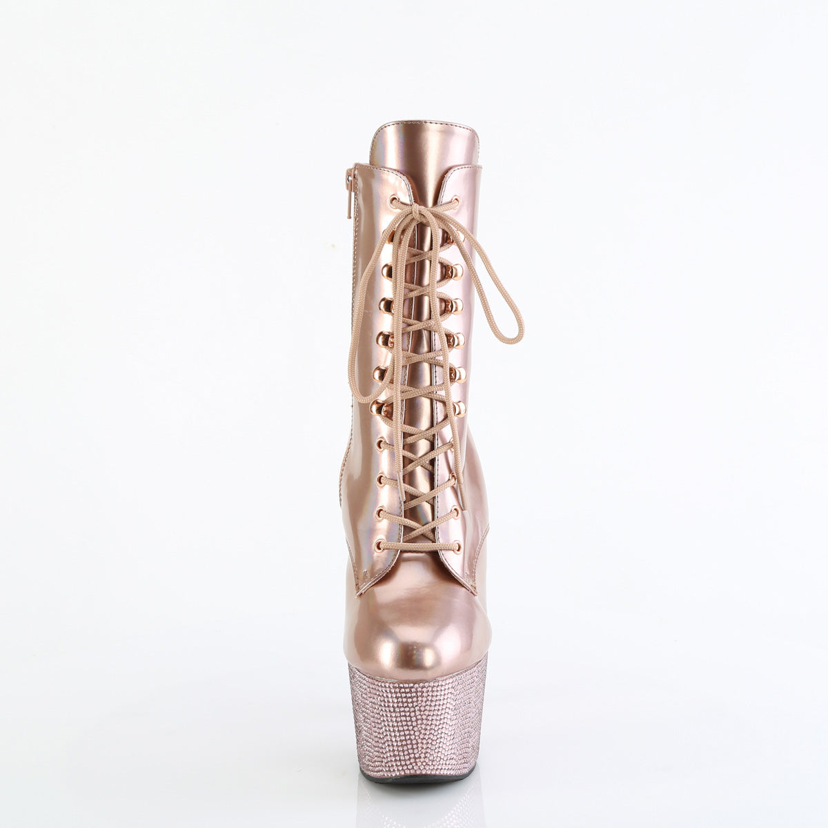 BEJEWELED-1020-7 *7" Heel, 2 3/4" PF Front Lace-Up Ankle Boot w/RS, Side Zip