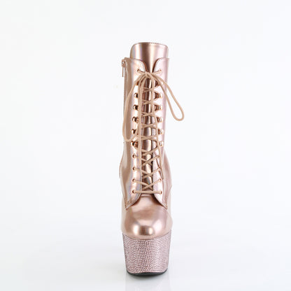 BEJEWELED-1020-7 *7" Heel, 2 3/4" PF Front Lace-Up Ankle Boot w/RS, Side Zip