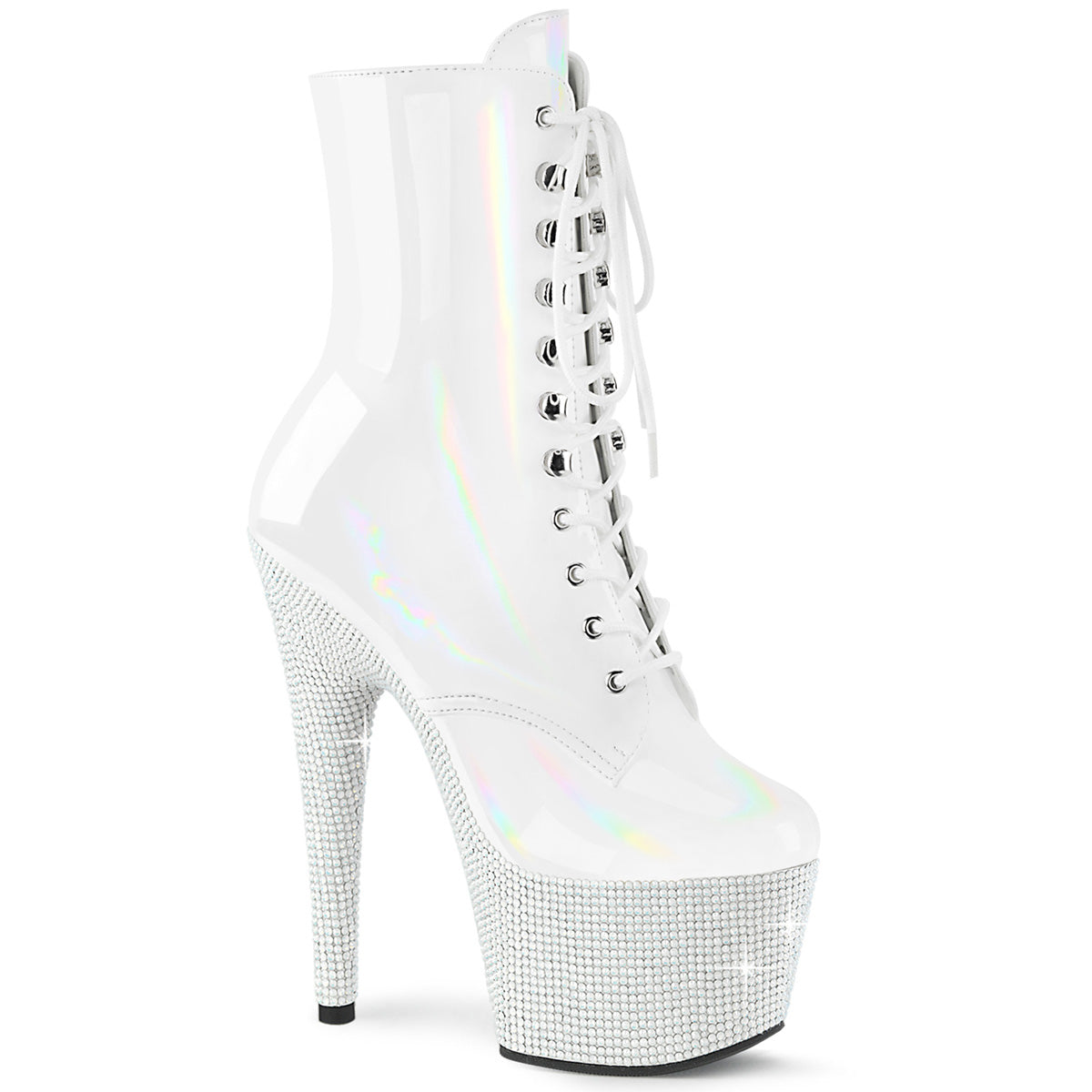 BEJEWELED-1020-7 *7" Heel, 2 3/4" PF Front Lace-Up Ankle Boot w/RS, Side Zip
