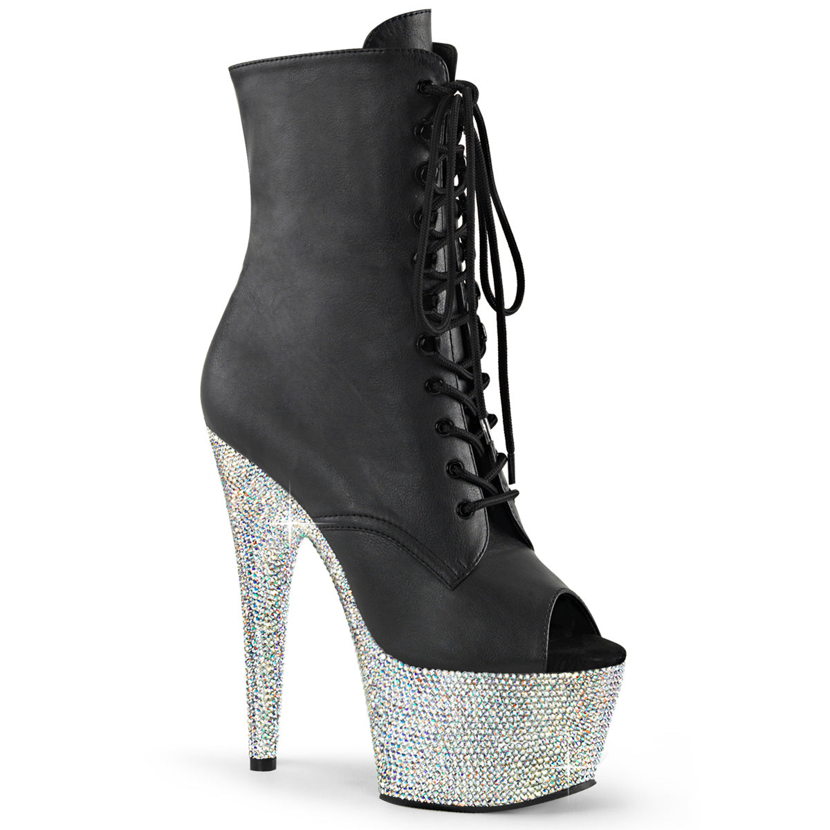 BEJEWELED-1021-7 *7" Heel, 2 3/4" PF Peep Toe Ankle Boot w/RS, Side Zip