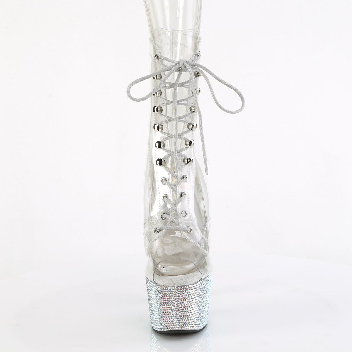 BEJEWELED-1021C-7 *7" Heel, 2 3/4" PF Peep Toe Lace-Up Front Ankle Boot w/RS