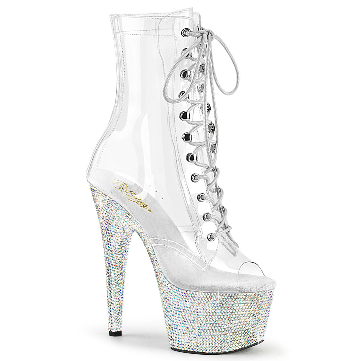 BEJEWELED-1021C-7 *7" Heel, 2 3/4" PF Peep Toe Lace-Up Front Ankle Boot w/RS