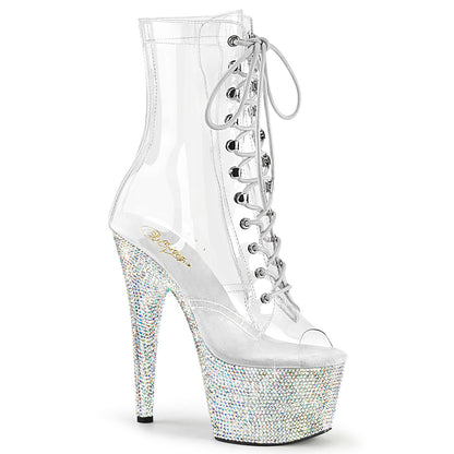 BEJEWELED-1021C-7 *7" Heel, 2 3/4" PF Peep Toe Lace-Up Front Ankle Boot w/RS