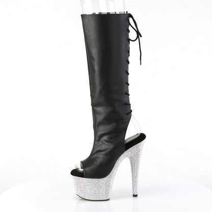 BEJEWELED-2018-7 *7" Heel, 2 3/4" PF Open Toe/Heel Knee Boot w/RS, Side Zip