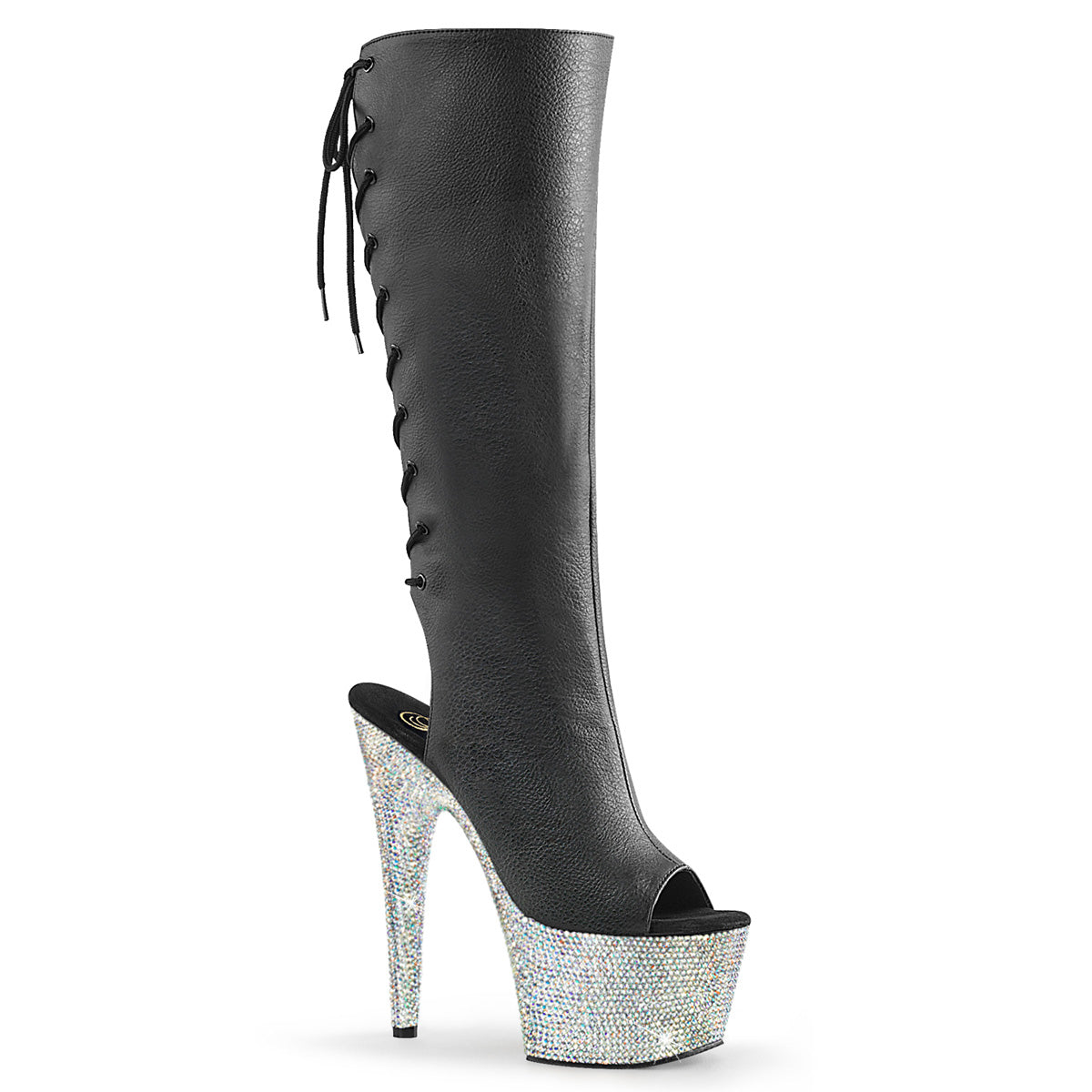 BEJEWELED-2018-7 *7" Heel, 2 3/4" PF Open Toe/Heel Knee Boot w/RS, Side Zip