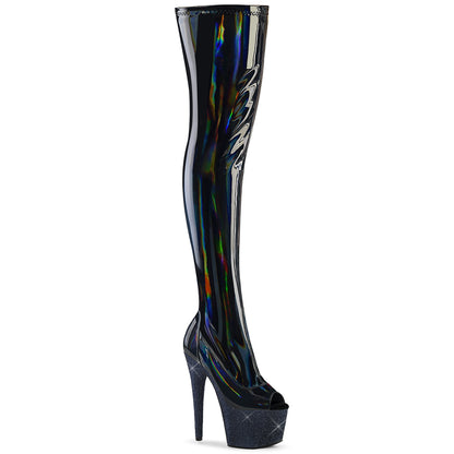 BEJEWELED-3011-7 *7" Heel, 2 3/4" PF Peep Toe Thigh Boot w/RS, Side Zip