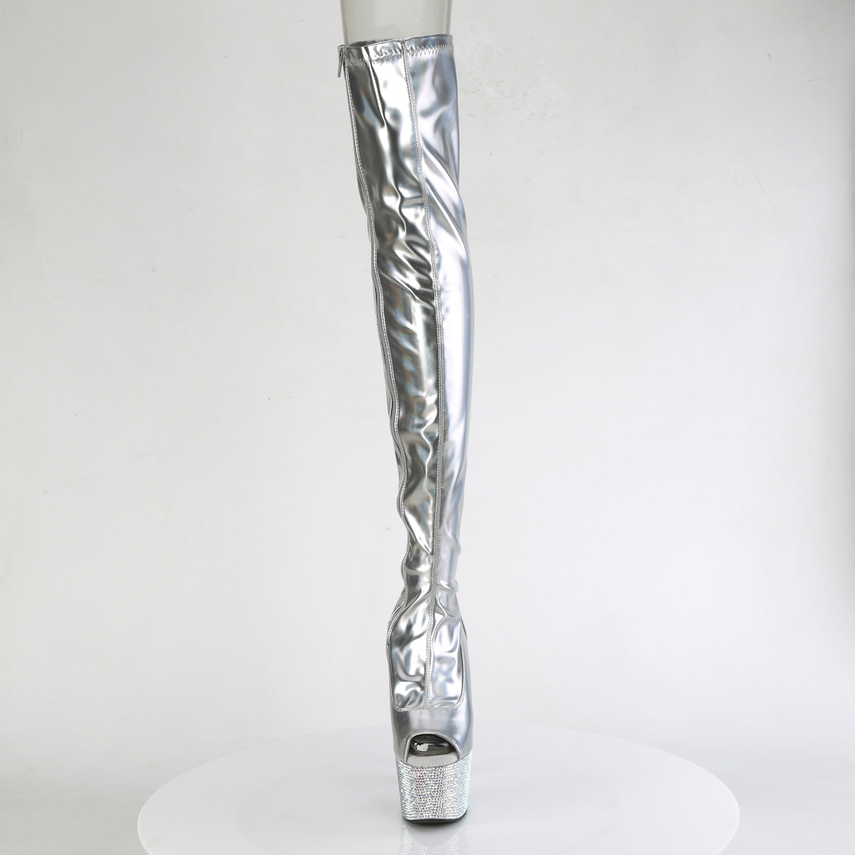 BEJEWELED-3011-7 7" Heel, 2 3/4" PF Peep Toe Thigh Boot w/RS, Side Zip