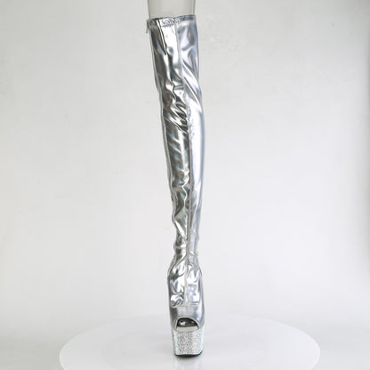 BEJEWELED-3011-7 7" Heel, 2 3/4" PF Peep Toe Thigh Boot w/RS, Side Zip