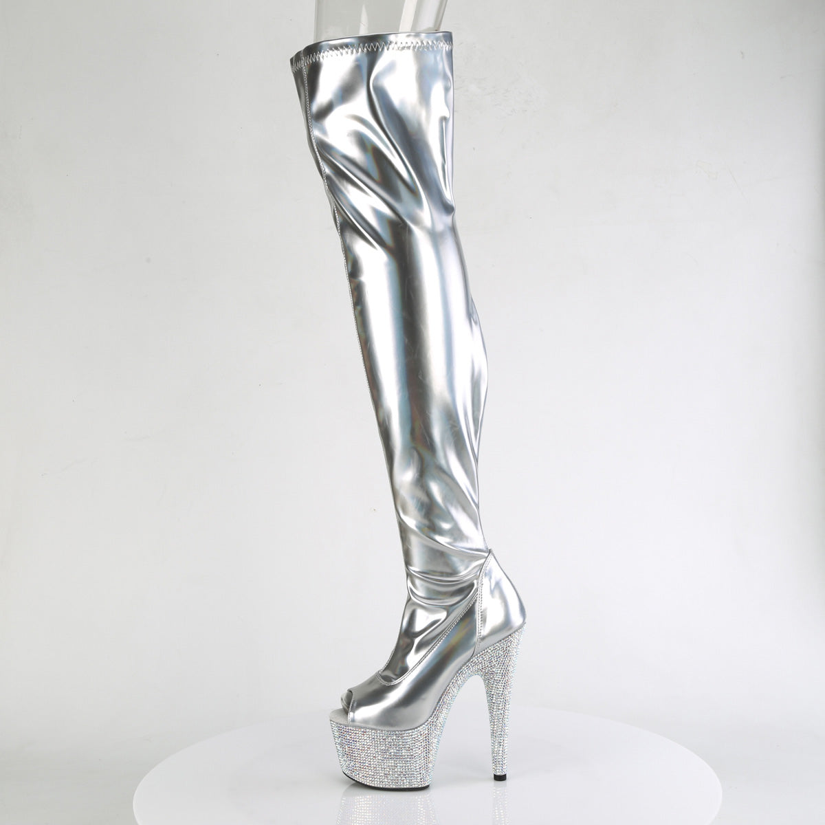 BEJEWELED-3011-7 7" Heel, 2 3/4" PF Peep Toe Thigh Boot w/RS, Side Zip