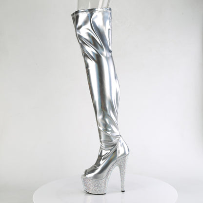BEJEWELED-3011-7 7" Heel, 2 3/4" PF Peep Toe Thigh Boot w/RS, Side Zip