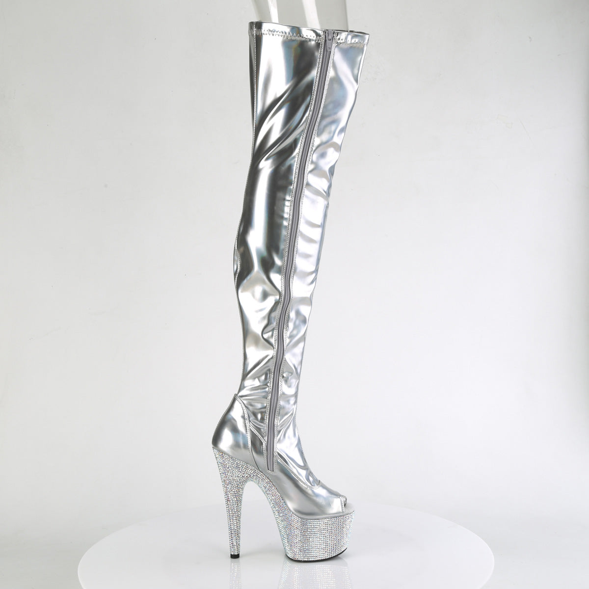 BEJEWELED-3011-7 7" Heel, 2 3/4" PF Peep Toe Thigh Boot w/RS, Side Zip