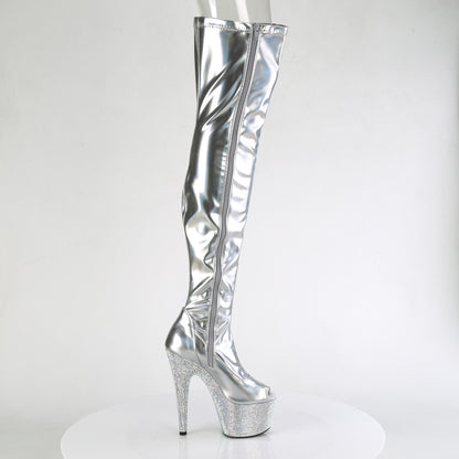 BEJEWELED-3011-7 7" Heel, 2 3/4" PF Peep Toe Thigh Boot w/RS, Side Zip