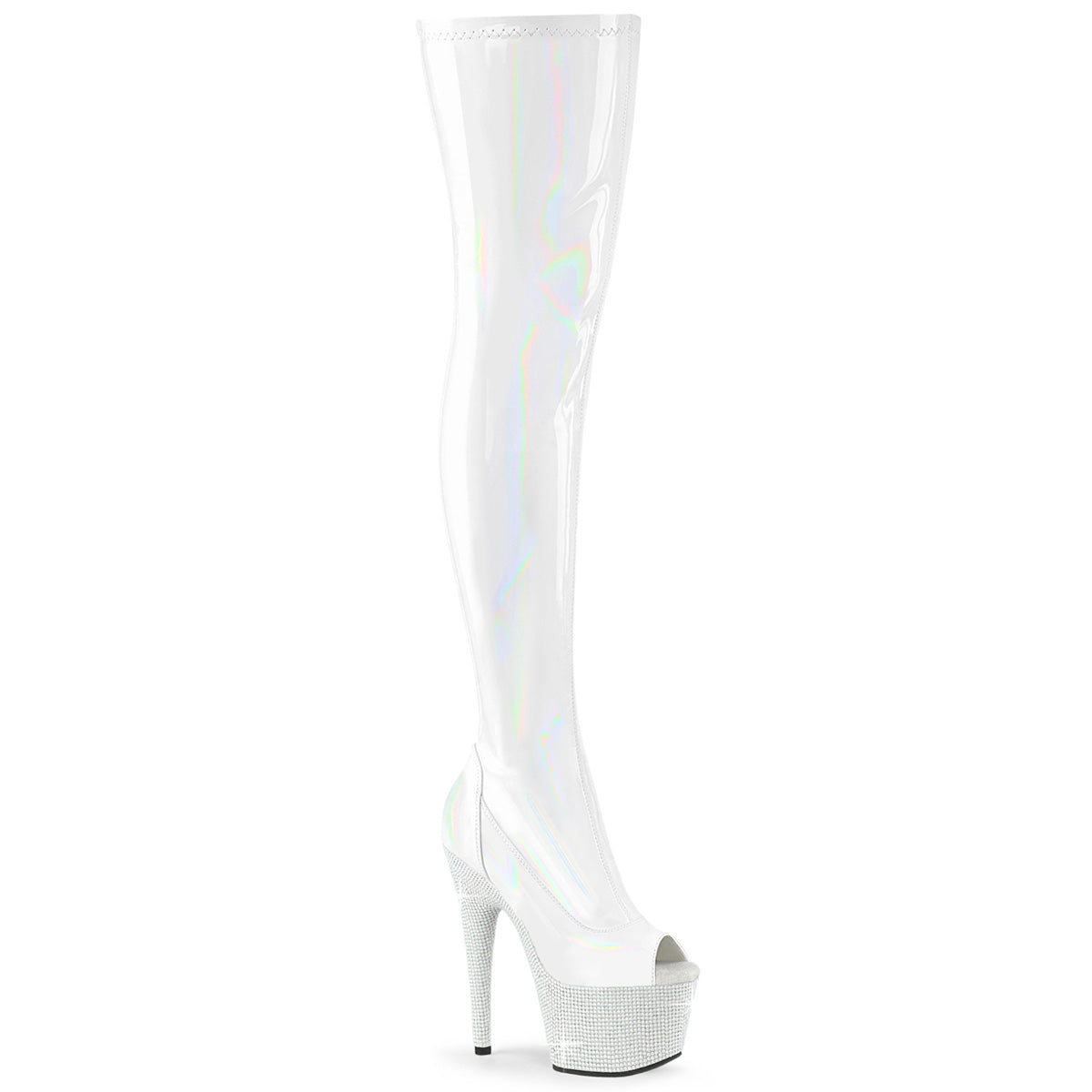 BEJEWELED-3011-7 7" Heel, 2 3/4" PF Peep Toe Thigh Boot w/RS, Side Zip