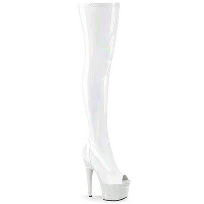 BEJEWELED-3011-7 7" Heel, 2 3/4" PF Peep Toe Thigh Boot w/RS, Side Zip