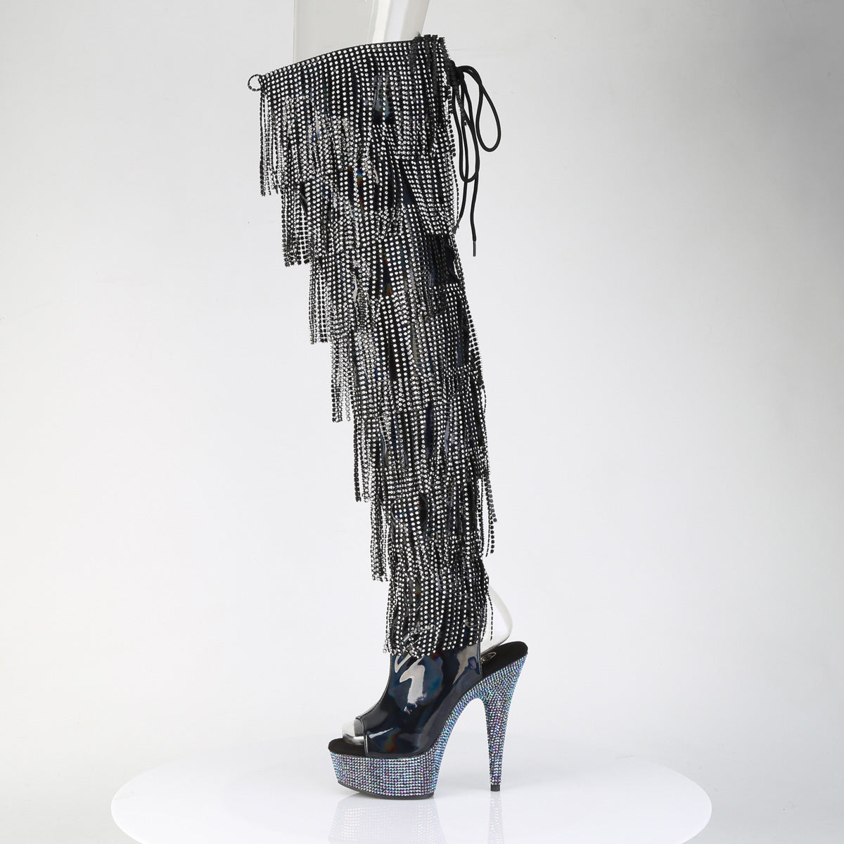 BEJEWELED-3017HG-RSF 6" Heel, 1 3/4" PF 7-Layer Fringe Lace-Up Thigh Boot w/RS