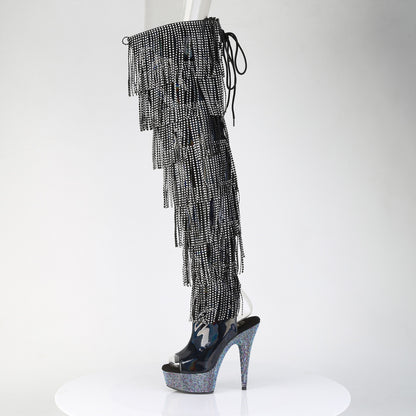 BEJEWELED-3017HG-RSF 6" Heel, 1 3/4" PF 7-Layer Fringe Lace-Up Thigh Boot w/RS