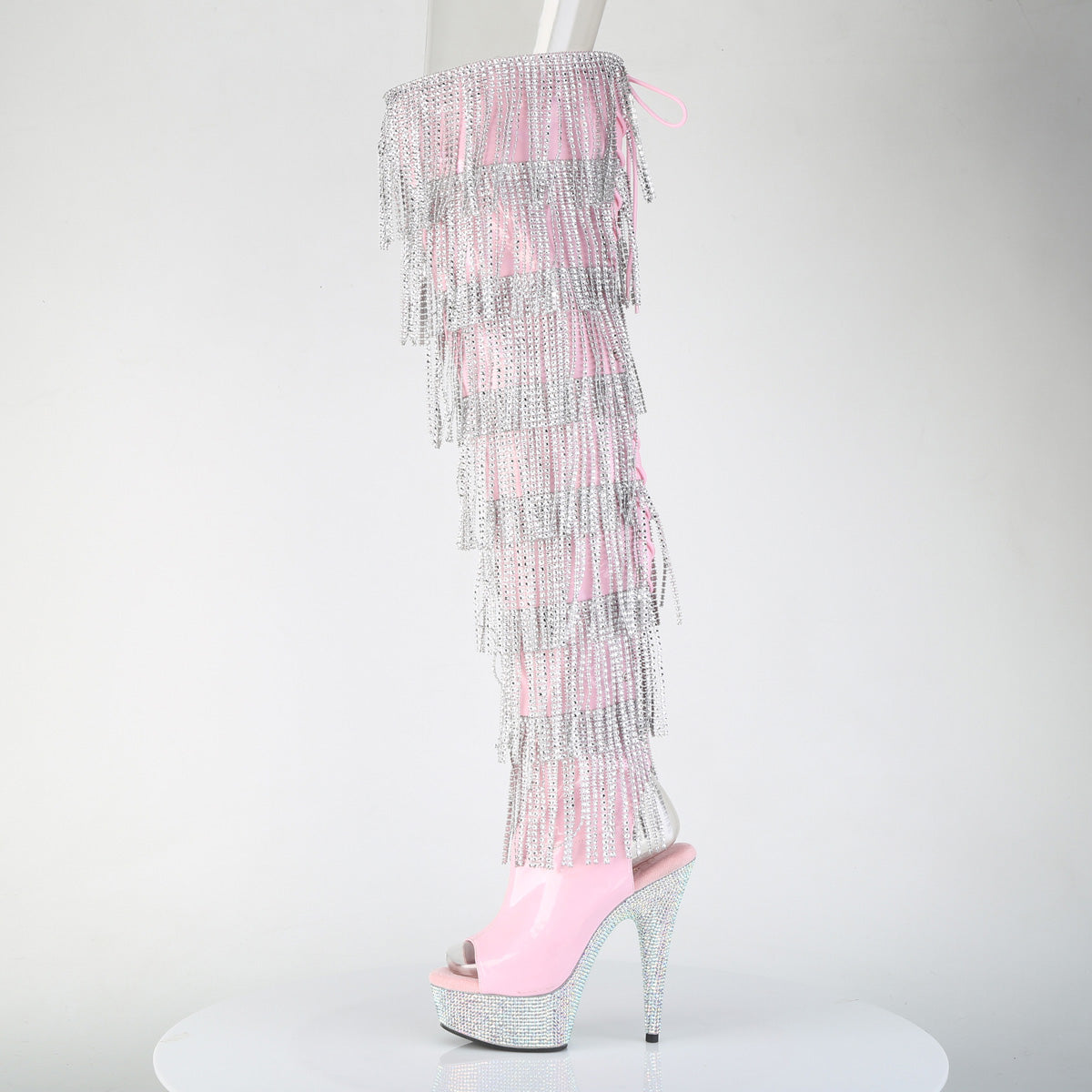 BEJEWELED-3017HG-RSF 6" Heel, 1 3/4" PF 7-Layer Fringe Lace-Up Thigh Boot w/RS
