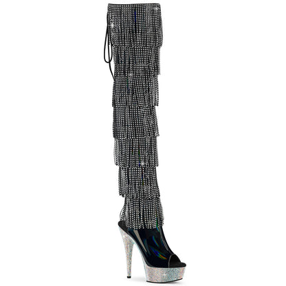 BEJEWELED-3017HG-RSF 6" Heel, 1 3/4" PF 7-Layer Fringe Lace-Up Thigh Boot w/RS