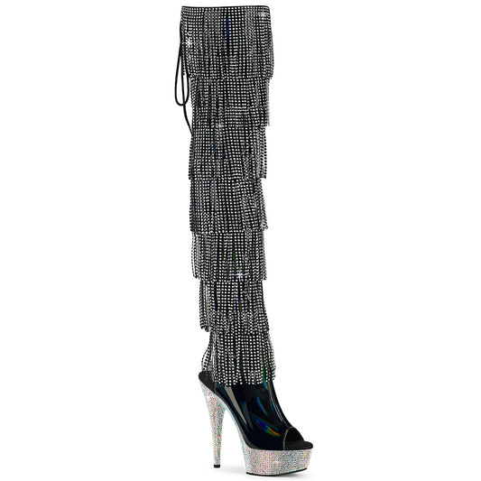 BEJEWELED-3017HG-RSF 6" Heel, 1 3/4" PF 7-Layer Fringe Lace-Up Thigh Boot w/RS