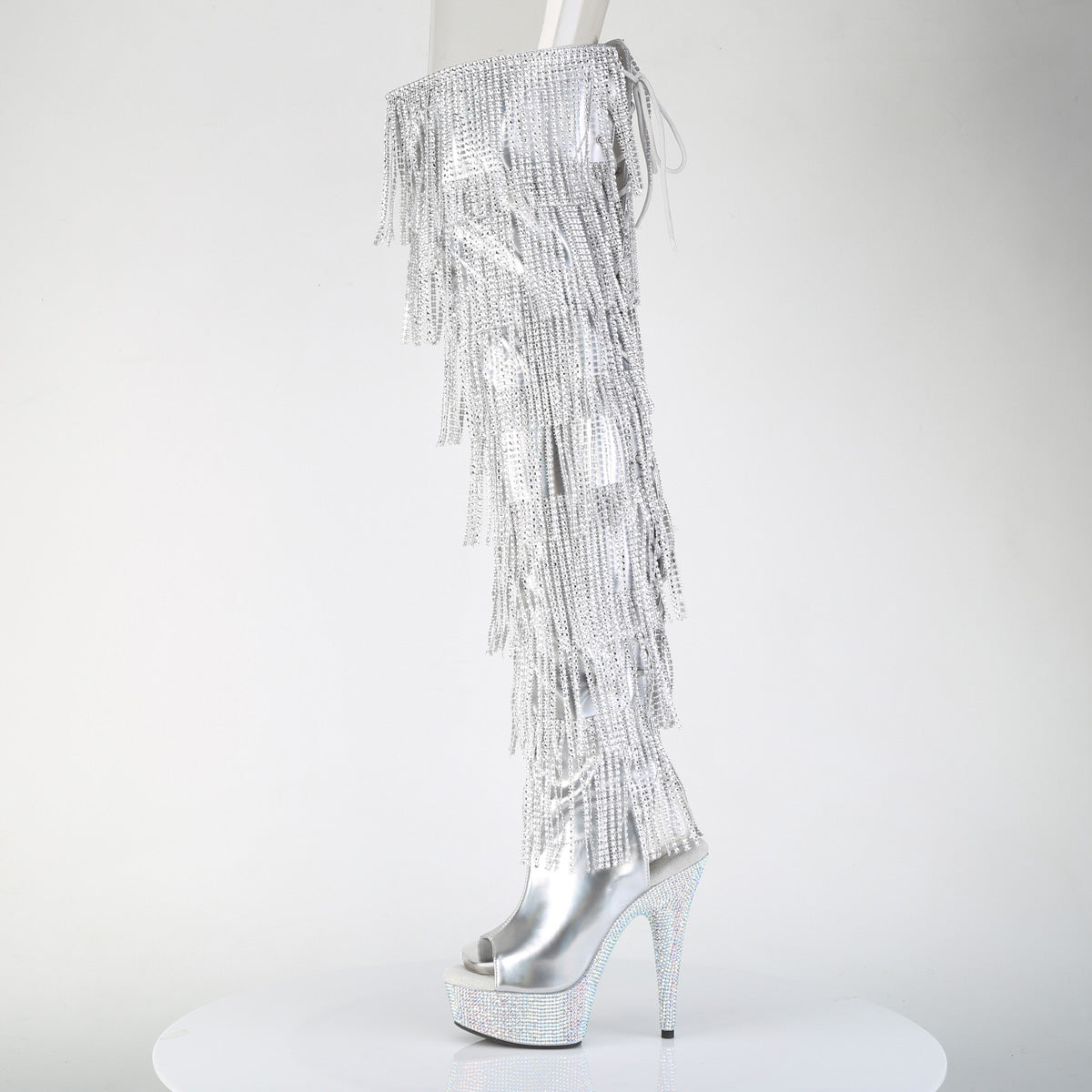 BEJEWELED-3017HG-RSF 6" Heel, 1 3/4" PF 7-Layer Fringe Lace-Up Thigh Boot w/RS