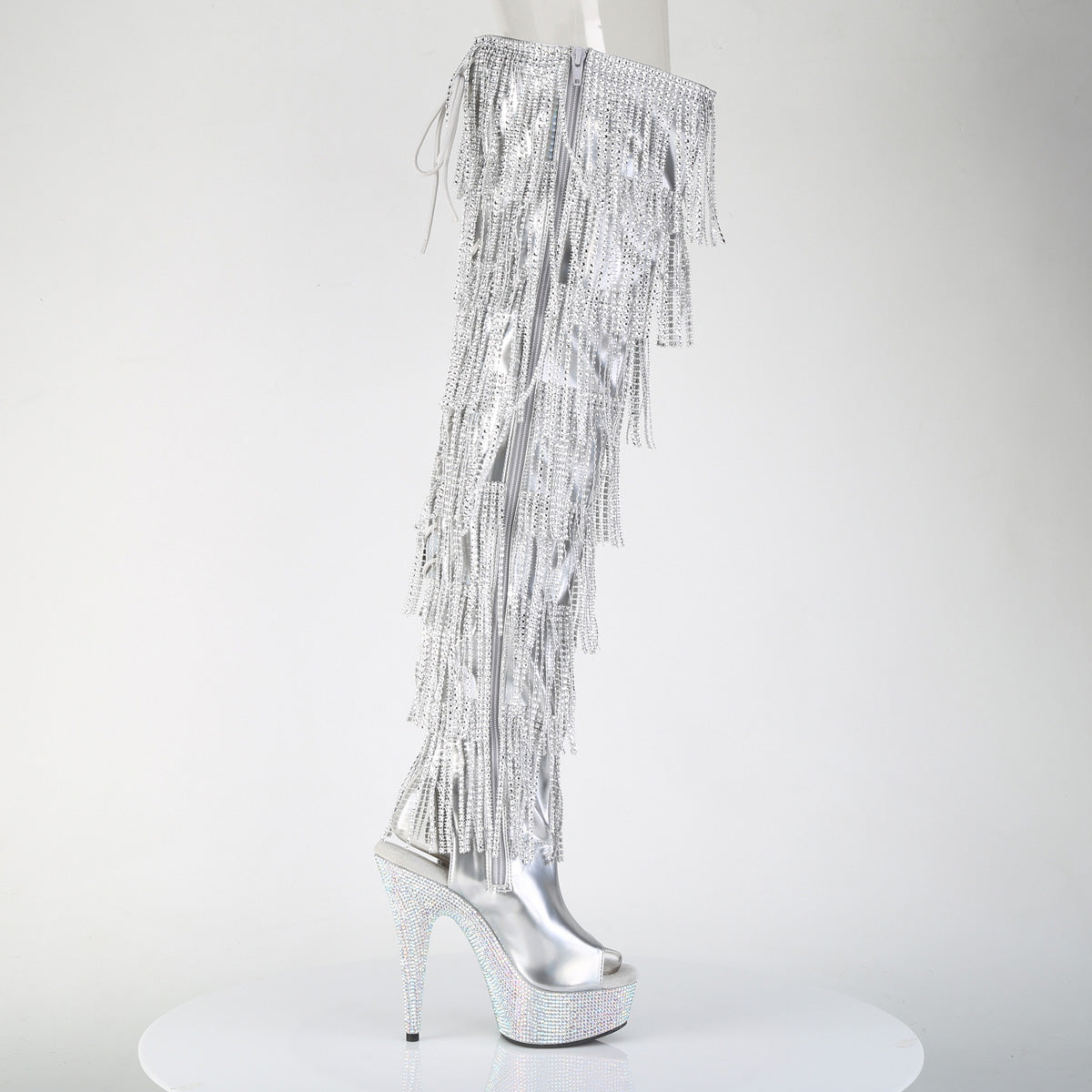 BEJEWELED-3017HG-RSF 6" Heel, 1 3/4" PF 7-Layer Fringe Lace-Up Thigh Boot w/RS