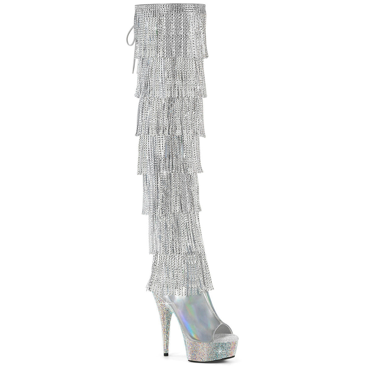 BEJEWELED-3017HG-RSF 6" Heel, 1 3/4" PF 7-Layer Fringe Lace-Up Thigh Boot w/RS