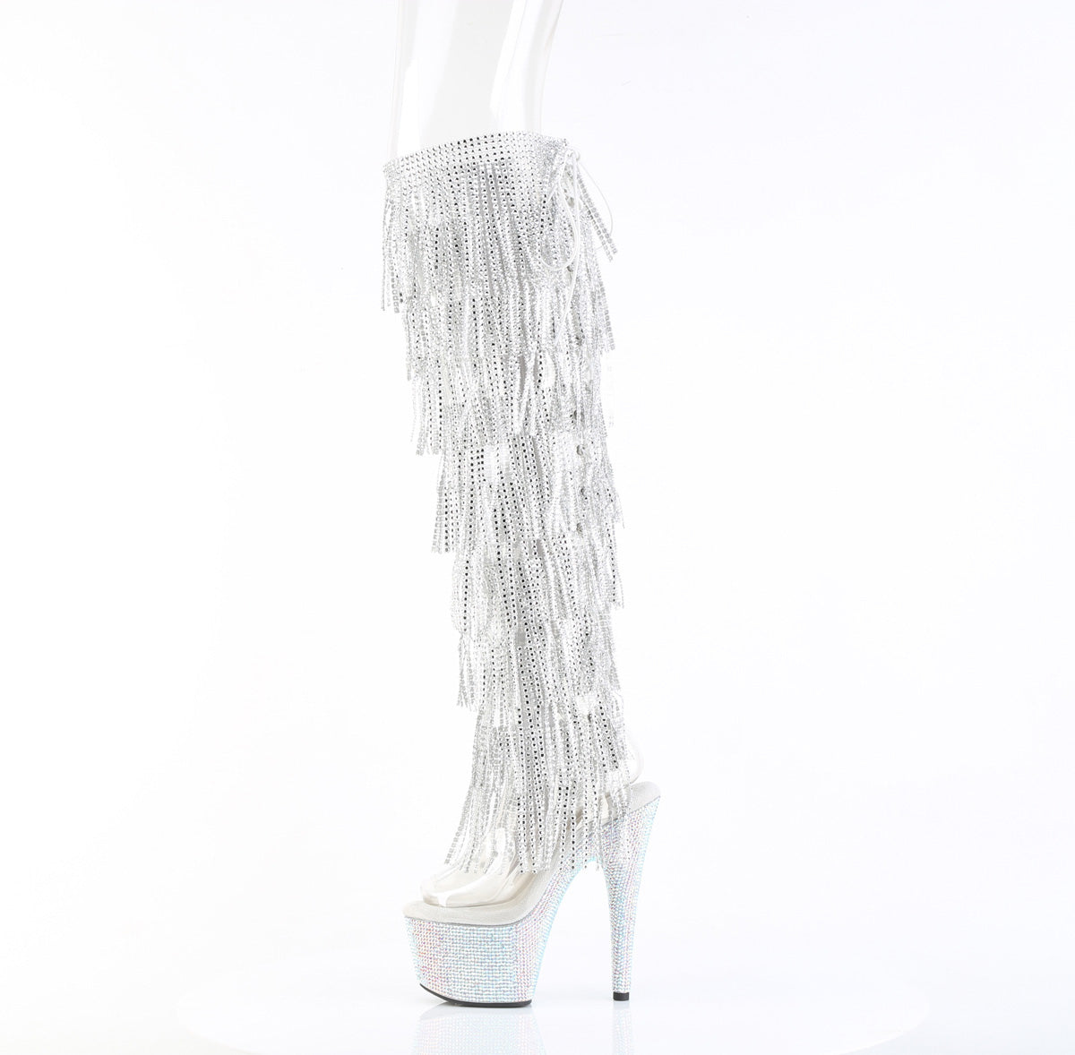 BEJEWELED-3019C-RSF- 7" Heel, 2 3/4" PF 8-Layer Fringe Over-The-Knee Boot w/RS