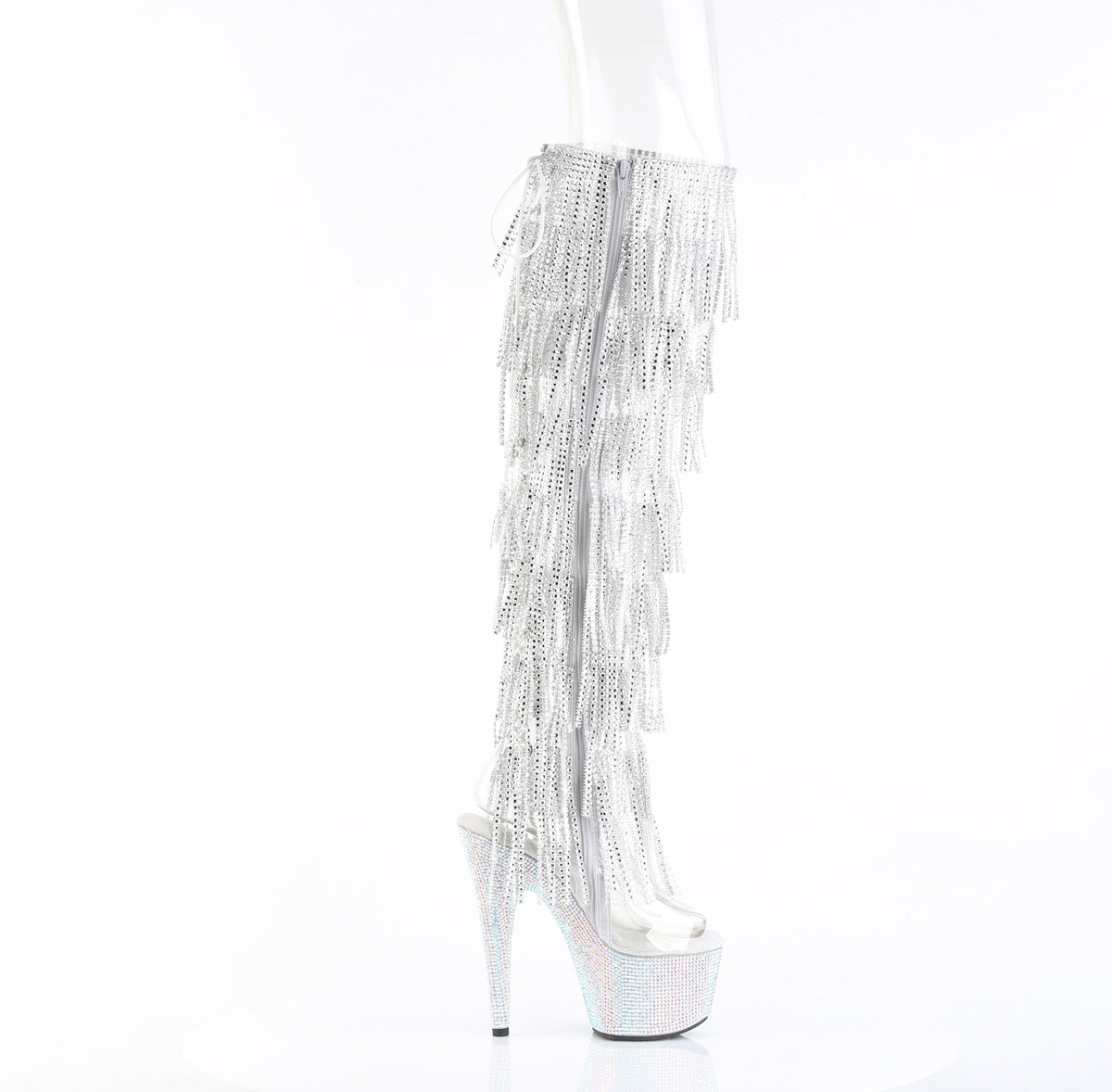 BEJEWELED-3019C-RSF- 7" Heel, 2 3/4" PF 8-Layer Fringe Over-The-Knee Boot w/RS