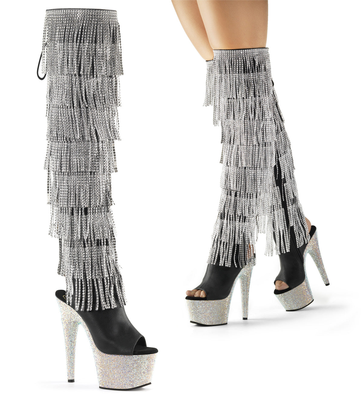 BEJEWELED-3019RSF-7 7" Heel, 2 3/4"PF Open Toe/Heel Over-The-Knee Boot, Side Zip