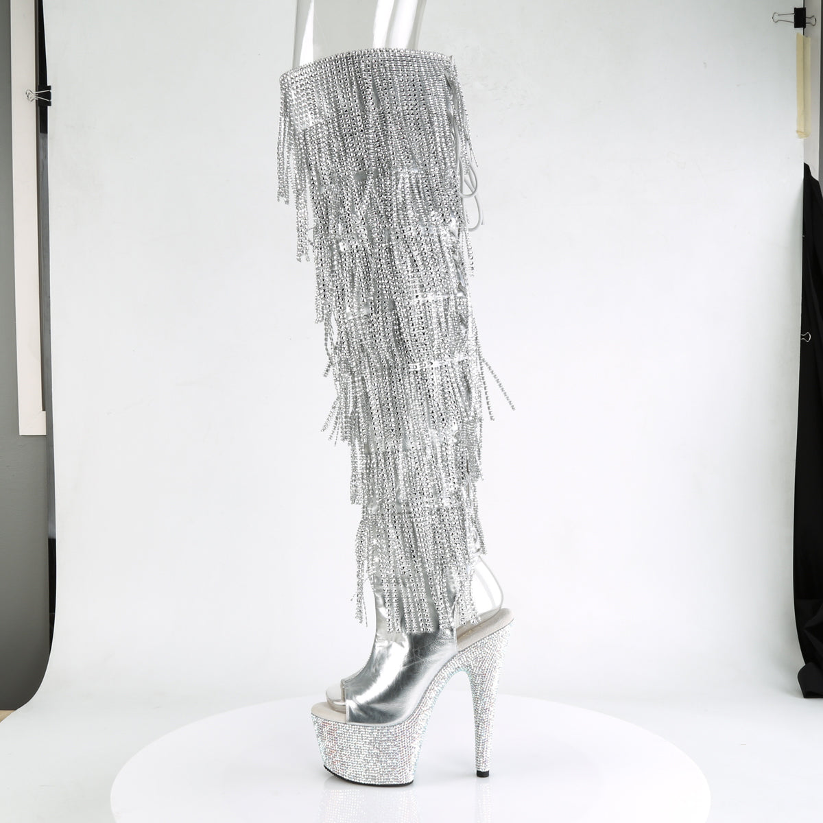 BEJEWELED-3019RSF-7 7" Heel, 2 3/4"PF Open Toe/Heel Over-The-Knee Boot, Side Zip