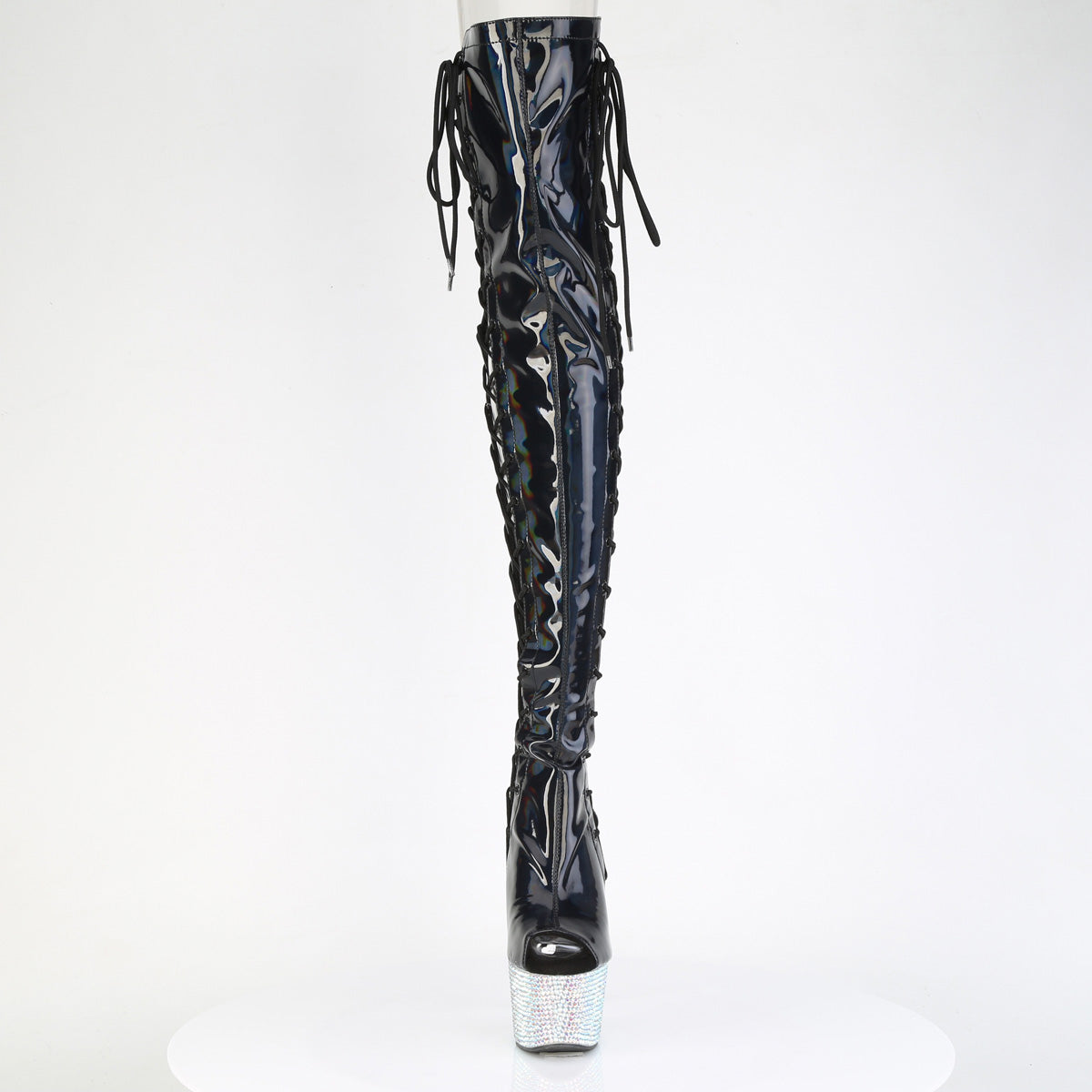 BEJEWELED-3052HG-7 7" Heel, 2 3/4" PF Open Toe/Back Side Lace Thigh Boot w/RS