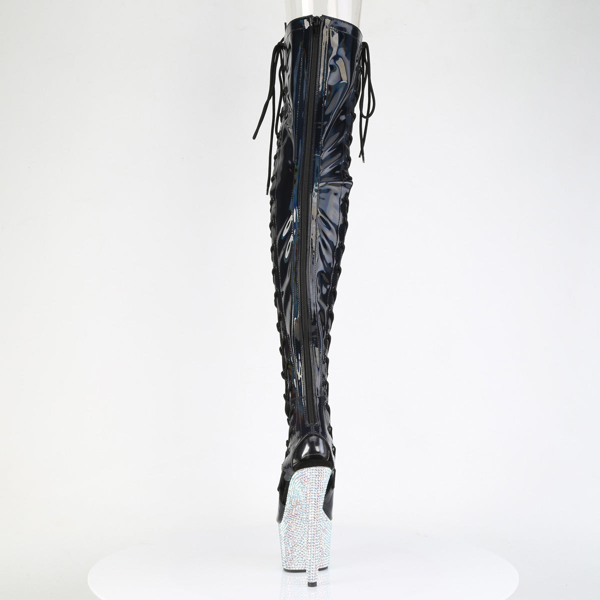 BEJEWELED-3052HG-7 7" Heel, 2 3/4" PF Open Toe/Back Side Lace Thigh Boot w/RS