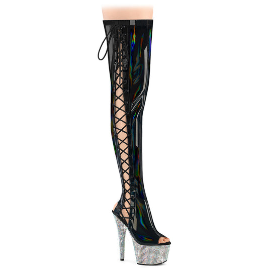 BEJEWELED-3052HG-7 7" Heel, 2 3/4" PF Open Toe/Back Side Lace Thigh Boot w/RS