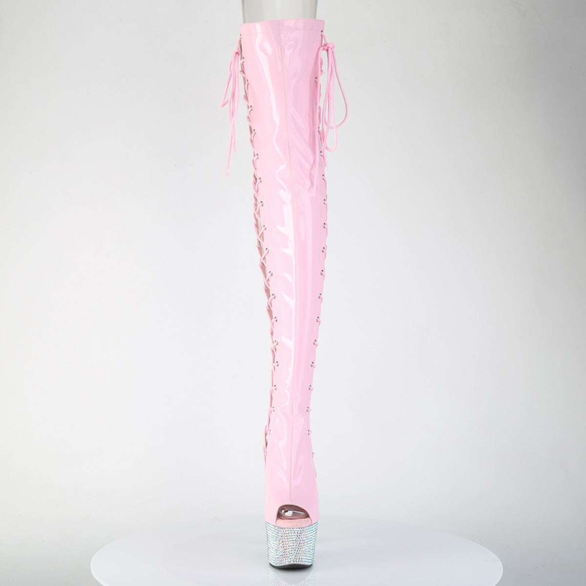BEJEWELED-3052HG-7 7" Heel, 2 3/4" PF Open Toe/Back Side Lace Thigh Boot w/RS