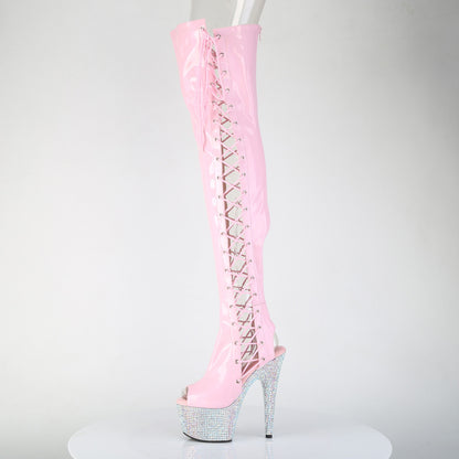 BEJEWELED-3052HG-7 *7" Heel, 2 3/4" PF Open Toe/Back Side Lace Thigh Boot w/RS