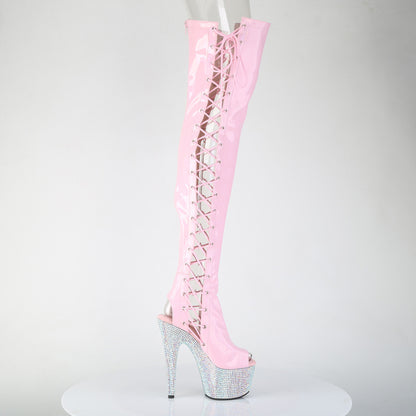 BEJEWELED-3052HG-7 *7" Heel, 2 3/4" PF Open Toe/Back Side Lace Thigh Boot w/RS