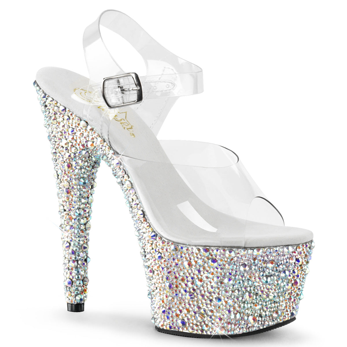 BEJEWELED-708MS 7" Heel, 2 3/4" PF Ankle Strap Sandal w/Multi Sized RS