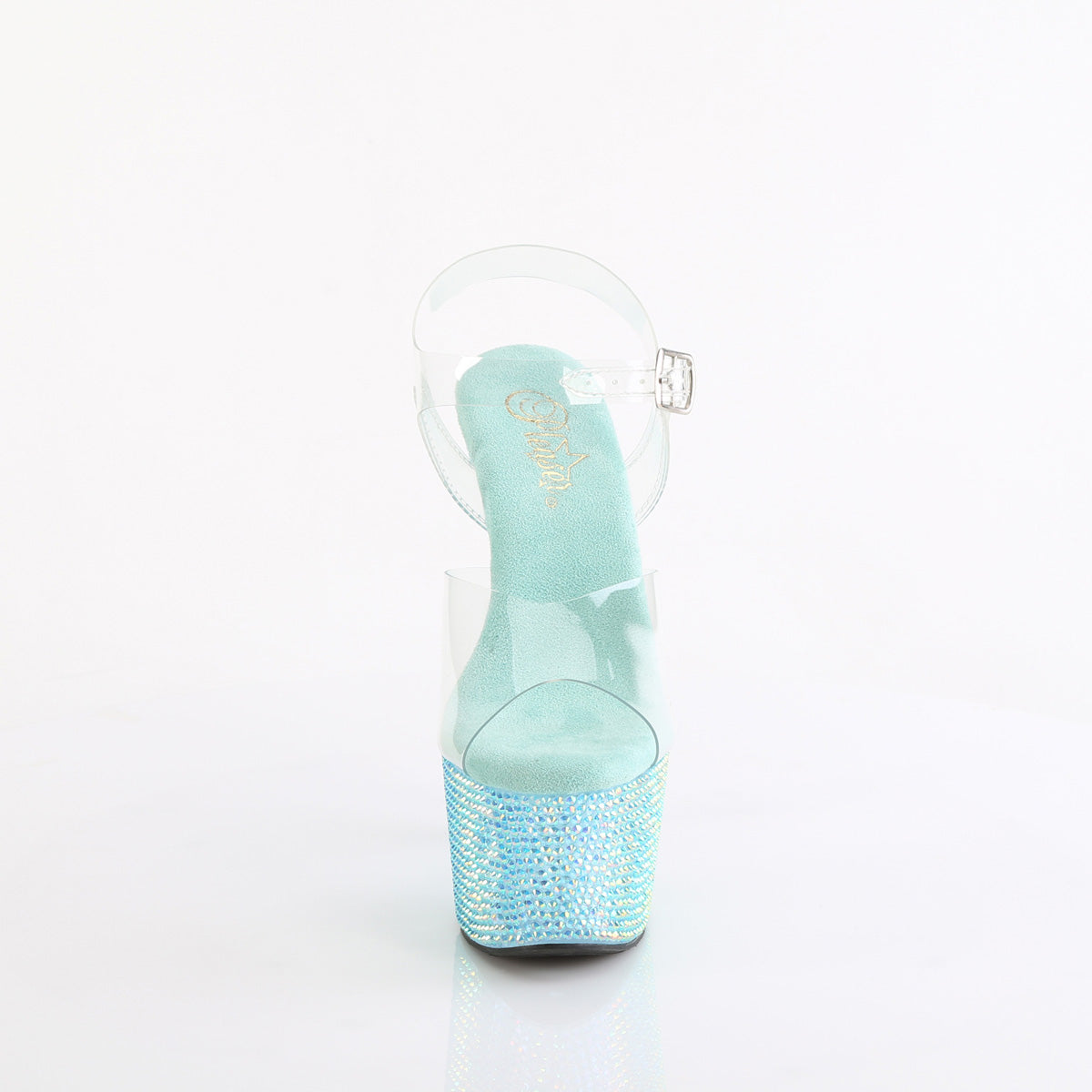 BEJEWELED-708RRS *7" Heel, 2 3/4" PF Ankle Strap Sandal w/ Resin RS