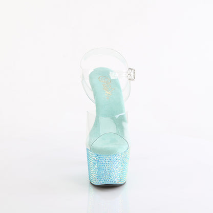 BEJEWELED-708RRS *7" Heel, 2 3/4" PF Ankle Strap Sandal w/ Resin RS