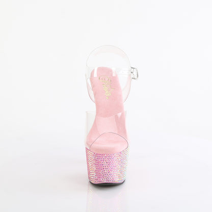BEJEWELED-708RRS *7" Heel, 2 3/4" PF Ankle Strap Sandal w/ Resin RS