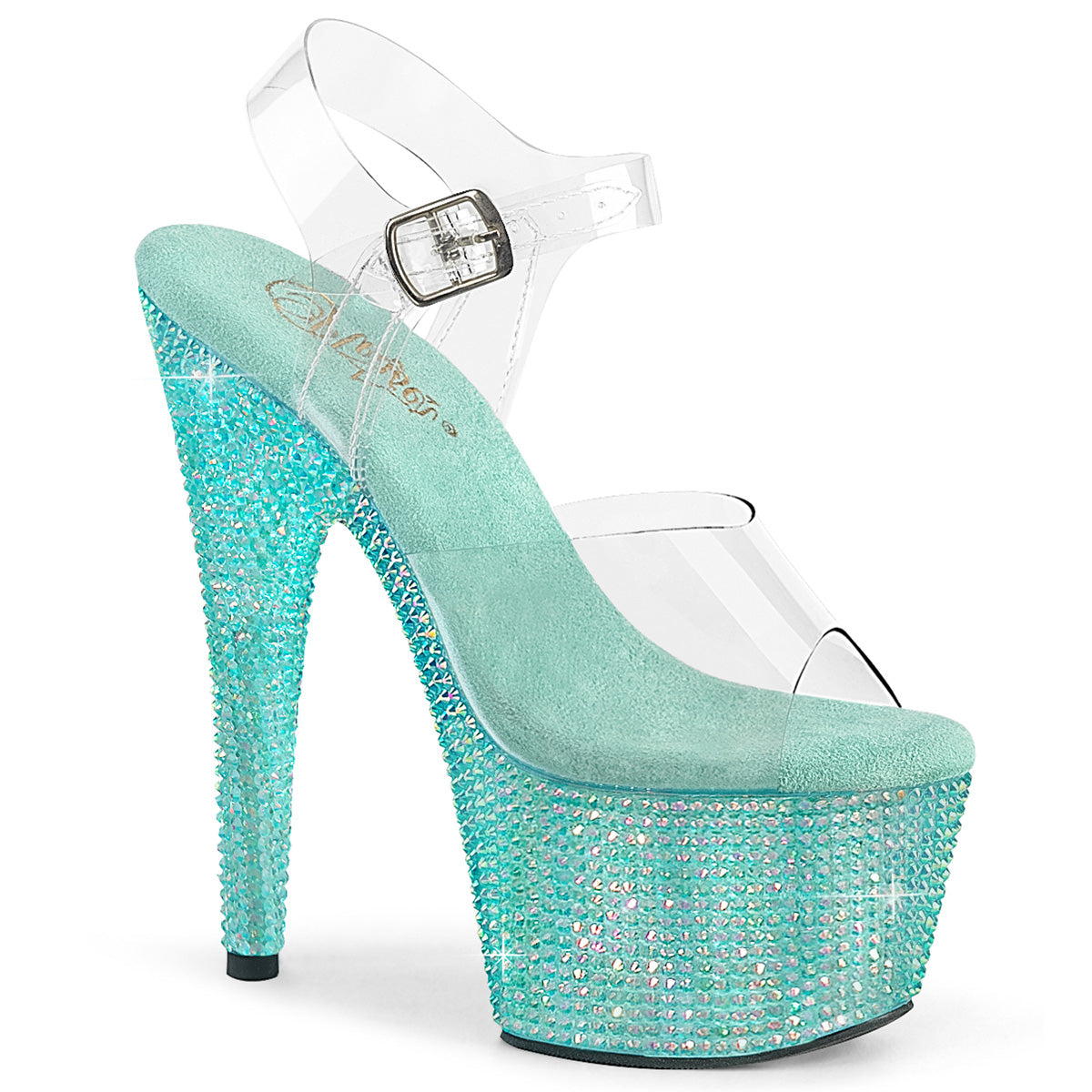 BEJEWELED-708RRS *7" Heel, 2 3/4" PF Ankle Strap Sandal w/ Resin RS