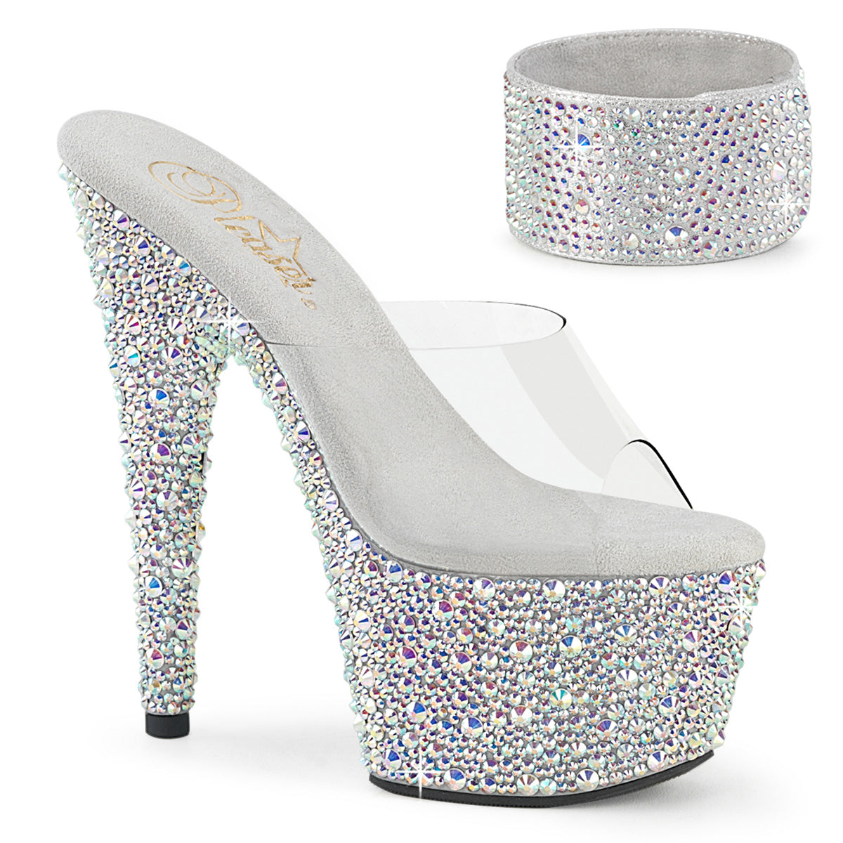 BEJEWELED-712MS 7" Heel, 2 3/4" PF RS Encrusted Slide w/Matching Cuff