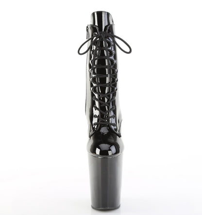 BEWITCHED-1020 9" Heelless, 4" PF Lace-Up Front Ankle Boot, Inside Zip