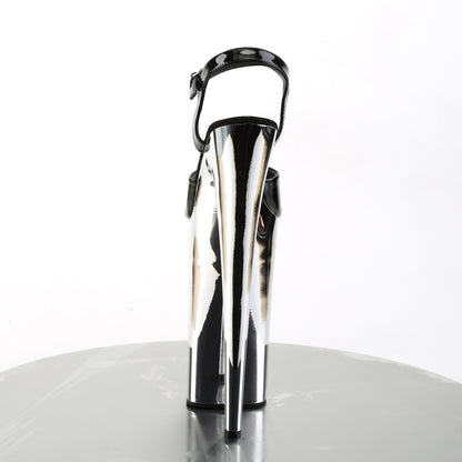 BEYOND-009 10" Heel, 6 1/4" Silver Chrome PF Ankle Strap Sandal