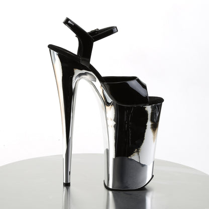 BEYOND-009 10" Heel, 6 1/4" Silver Chrome PF Ankle Strap Sandal