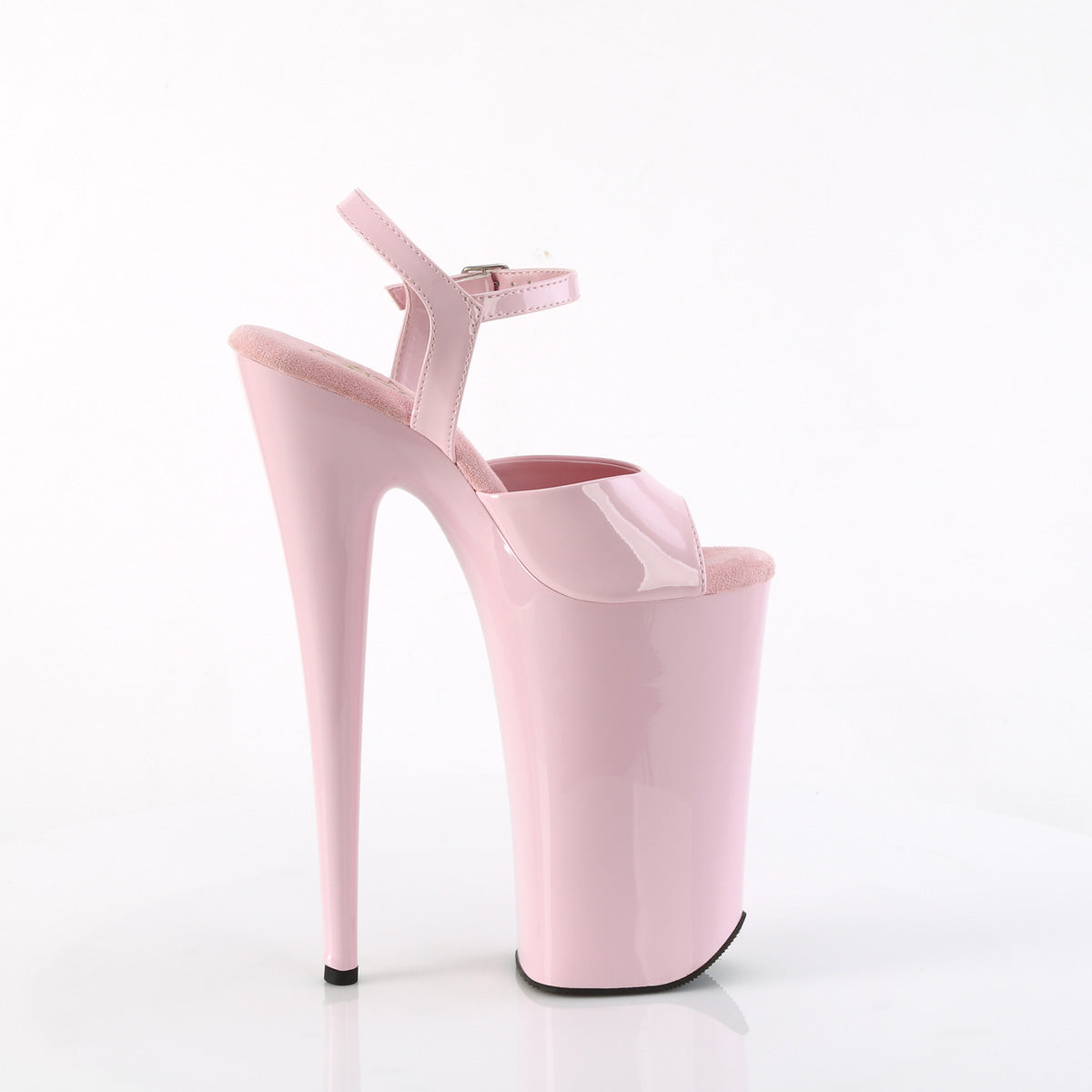 BEYOND-009 10" Heel, 6 1/4" Silver Chrome PF Ankle Strap Sandal