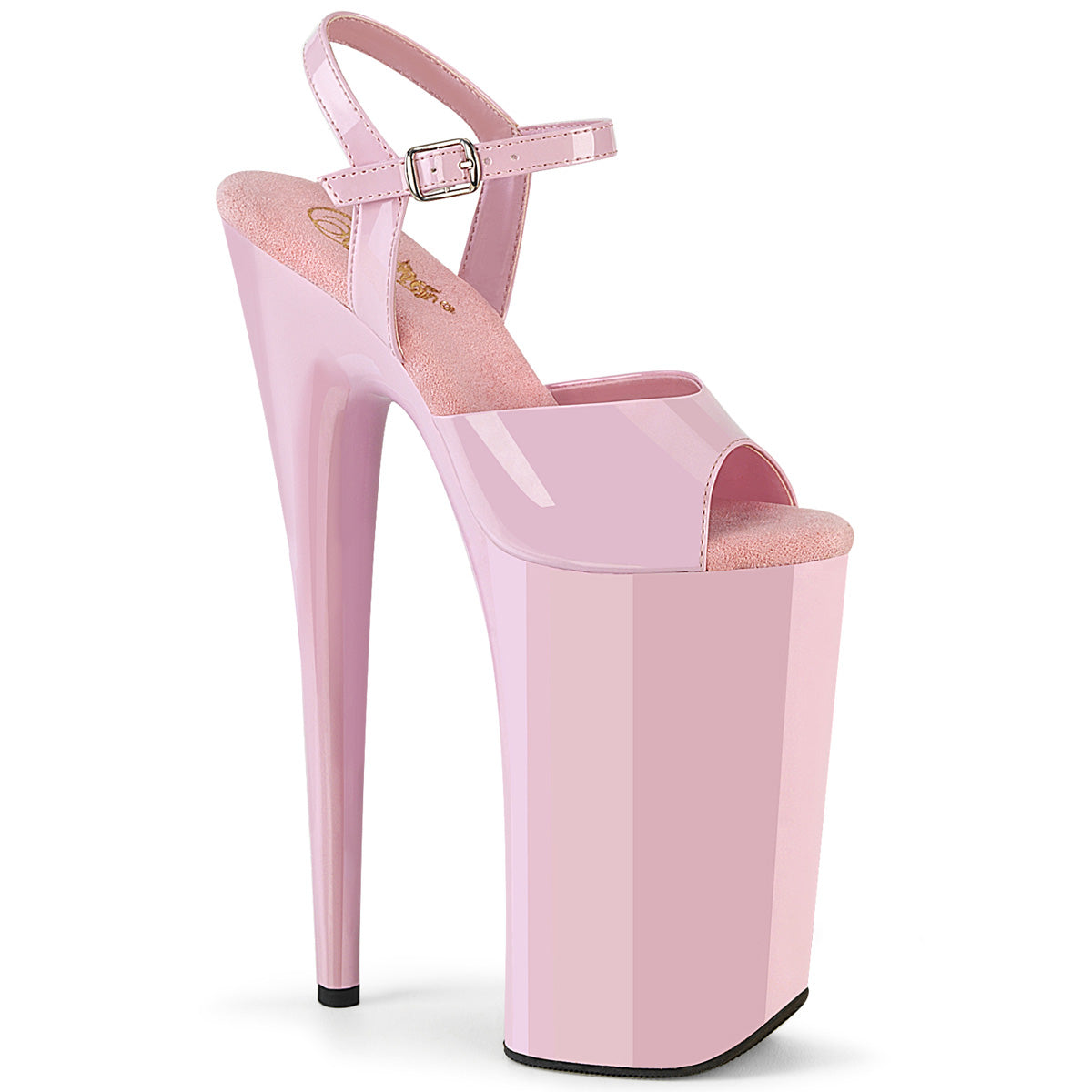 BEYOND-009 10" Heel, 6 1/4" Silver Chrome PF Ankle Strap Sandal