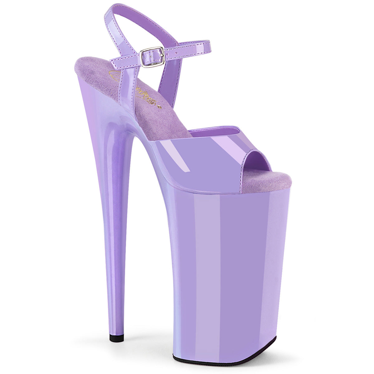 BEYOND-009 10" Heel, 6 1/4" Silver Chrome PF Ankle Strap Sandal