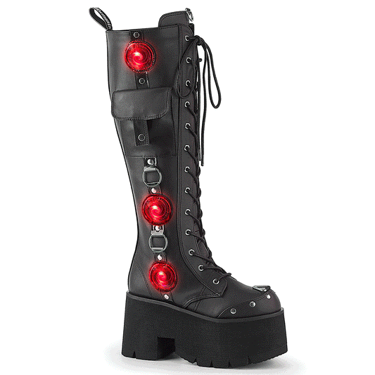 BLAZE-202 3 1/2" Chunky Heel, 2 1/4" PF Lace-Up Knee High BT, Side Zip
